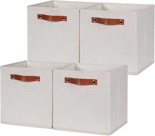 HNZIGE Cubos de almacenamiento plegables para organizar, juego de 4, cubos de tela de lona de 11 x 11 pulgadas, contenedores plegables para