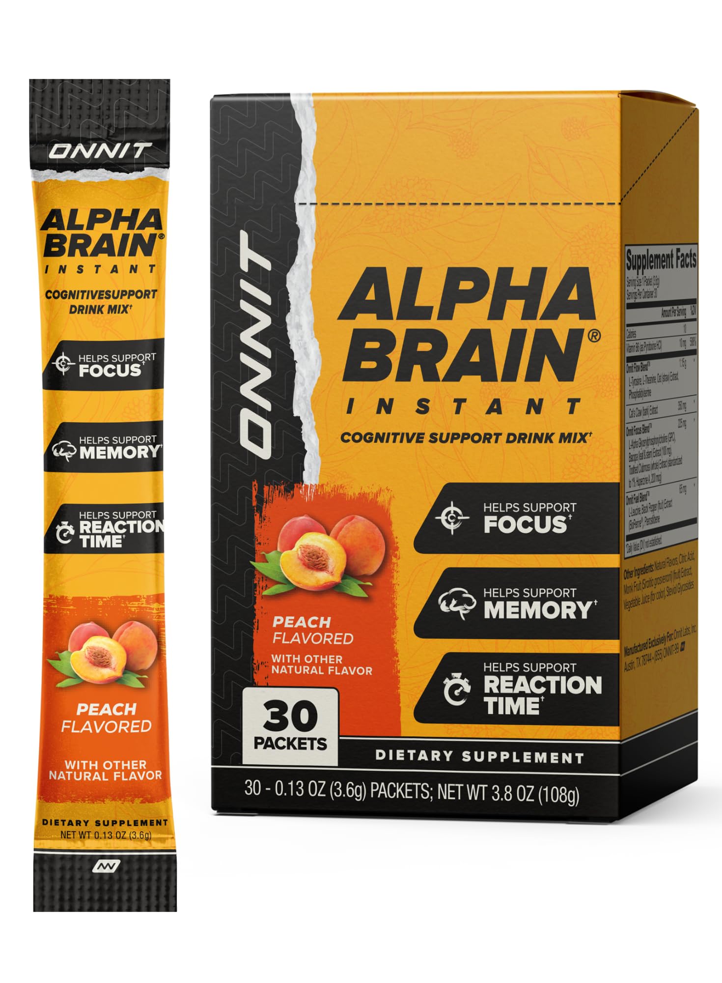 ONNITAlpha Brain Instant (30ct Box) - GPC, L Theanine, Bacopa Monnieri, Huperzine A, Vitamin B6