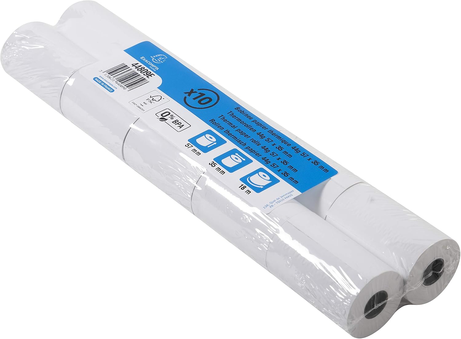 Exacompta 44809E Box of 50 Economical Credit Card Rolls 57 mm x 35 mm Thermal Paper 44 g/m2 BPA Free White