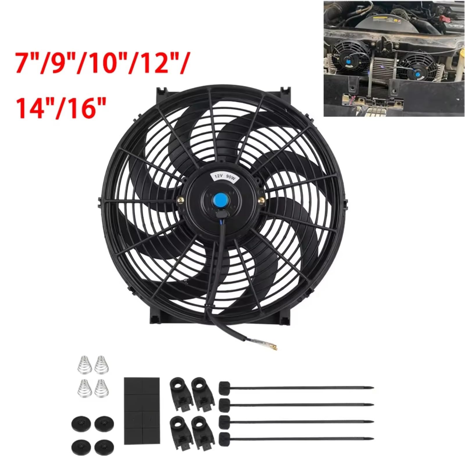 Ventilador Refrigeración Motor Universal 7 9 10 12 14 16 Pulgadas 12V 80W 2100RPM Aire Acondicionado Electrónico Ventilador Refrigeración Radiador Hoja Kit Refrigeración Eléctrica(A-7inch-10 blades)
