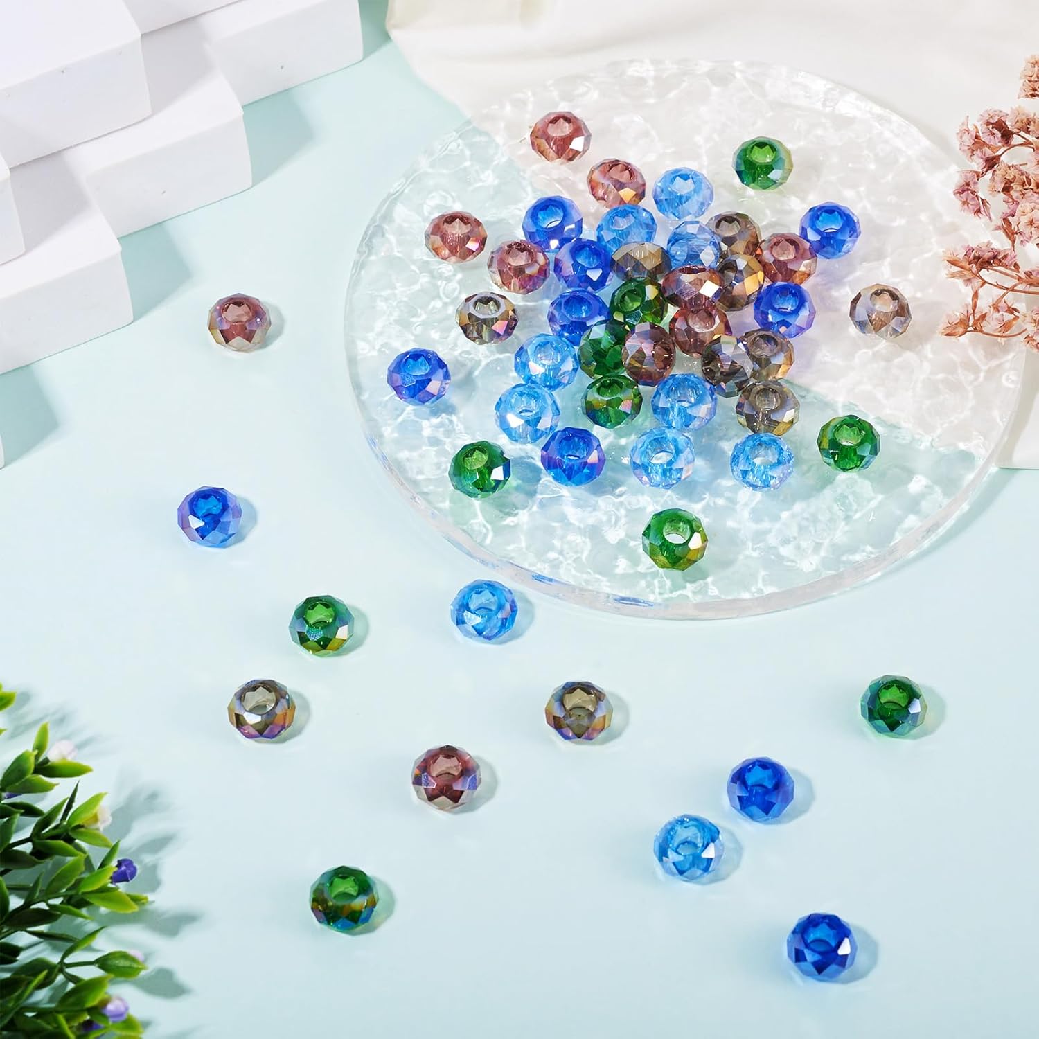 KISSITTY 50 Pcs Glass Faceted Rondelle Glass European Large Hole Beads AB Color Bulk Mixed Color Crystal Loose Spacer Beads Assorted European Craft Bead for DIY Necklace Bracelet Jewelry Making - Image 5