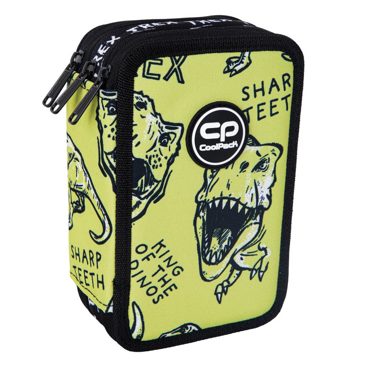 CoolPack XXL Pencil Case 3-Compartment School Pencil Case Triple Pencil Case for Girls Boys Pencil Case 44-Piece Filled Student Case 3-Tier Dino Adventure