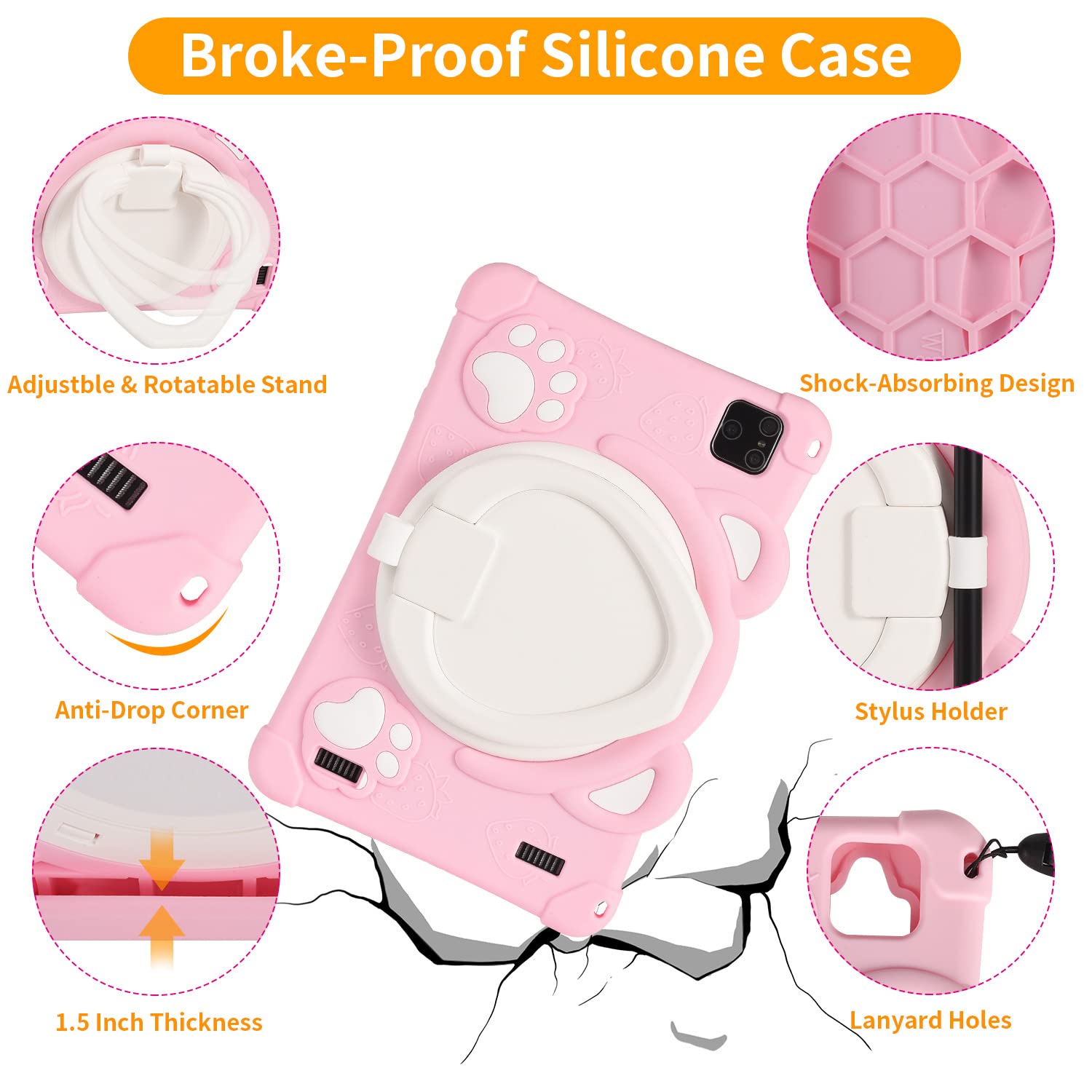 HeavenBird Kids Tablet 8 Inch, Smart Tablet for Kids with Stylus Pen & Earphone, Android 10, 2GB & 32GB, 1280 x 800 IPS Touchscreen Display, Triple Camera, Children-Tablet Proof Case