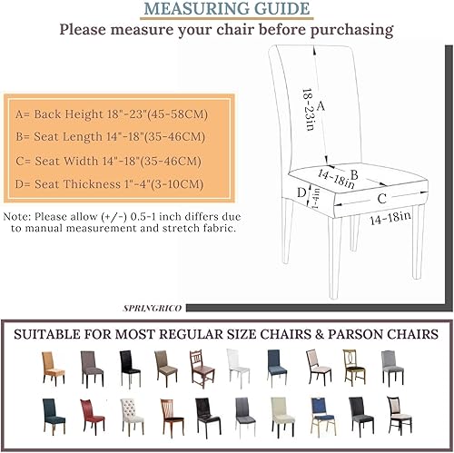 Miniatura 6 de SPRINGRICO Fundas para sillas de comedor, paquete de 6, fundas elásticas para sillas de comedor, de elastano lavables, fundas para sillas Parsons
