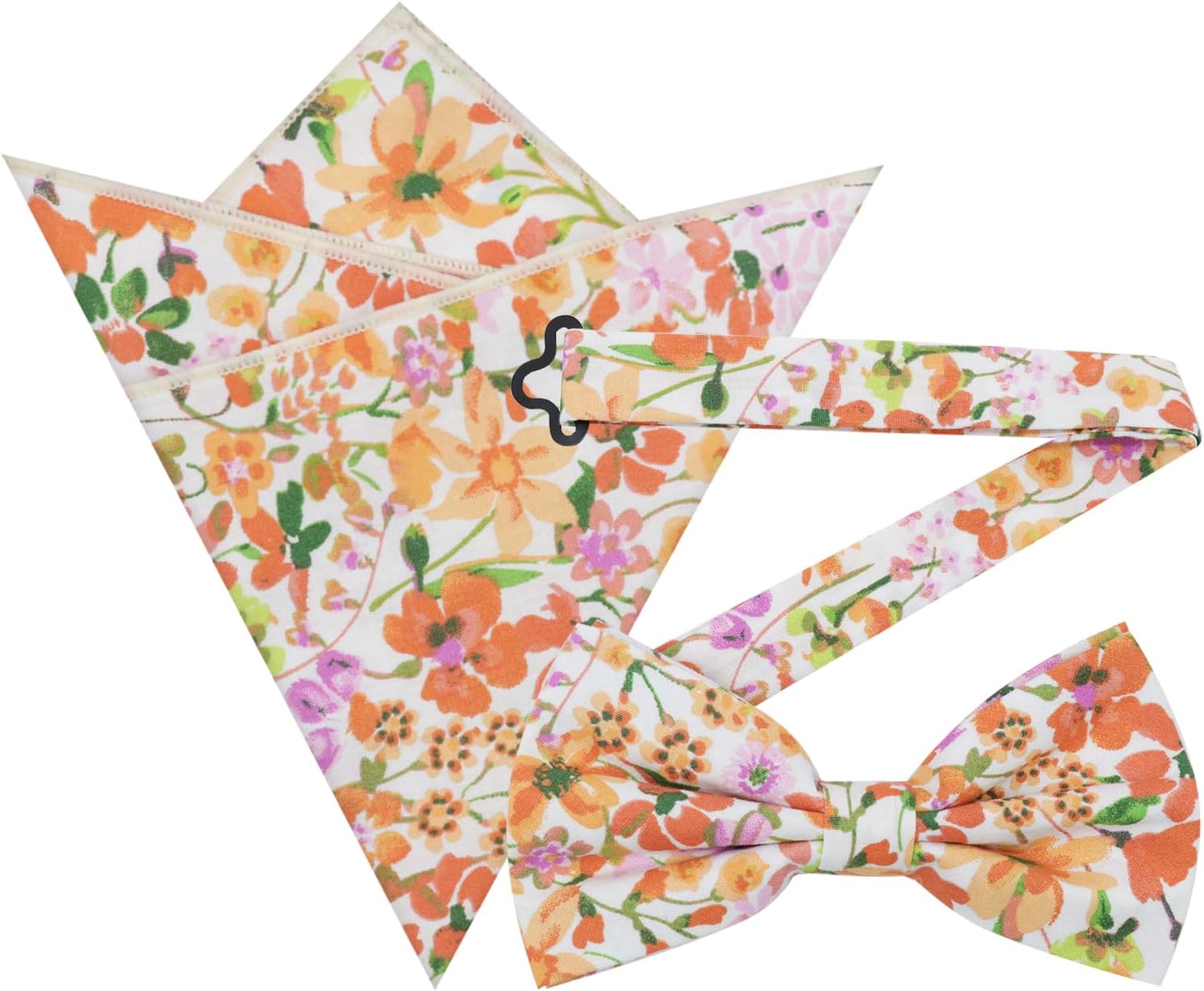Bow Ties for Men Set, Floral Cotton Pocket Squares and Mens Linen Bow Tie with Flower for Formal Wedding Daily