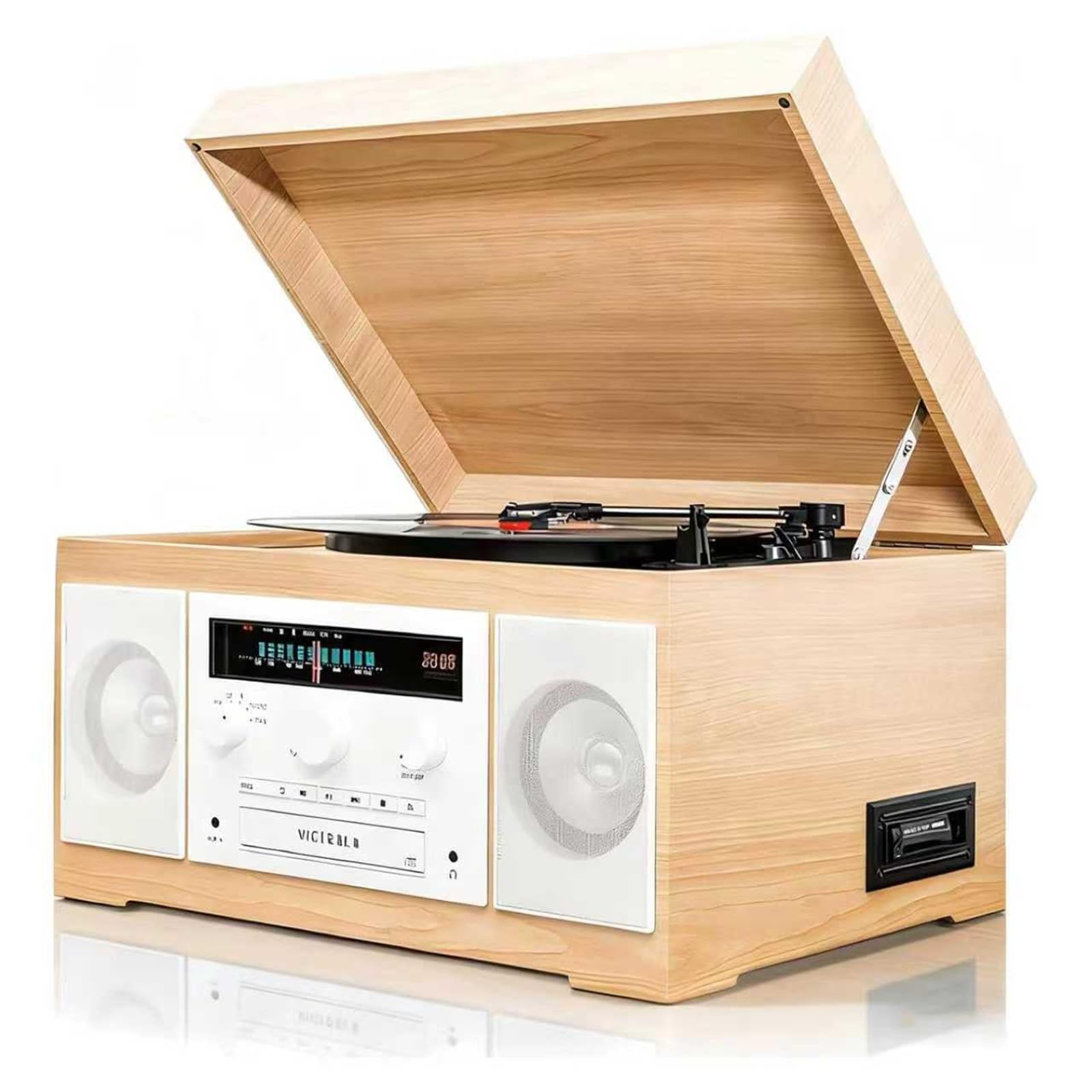 Lettore CD Bluetooth portatile con altoparlanti integrati, cassette e lettore di dischi in vinile, supporta AM/AUX/cuffie per ascoltare musica in casa e in ufficio