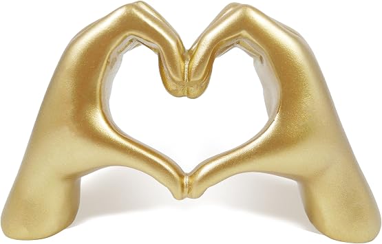 Gold Heart Hands Statue, Hand Hearts Sculpture, Modern Table Shelf Accessories Decor, 5.5'' x 3'' I Love You Ornament