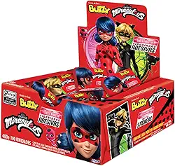 Chiclete Miraculous Tutti Frutti com 100 unidades e Figurinhas Adesivas - Ladybug