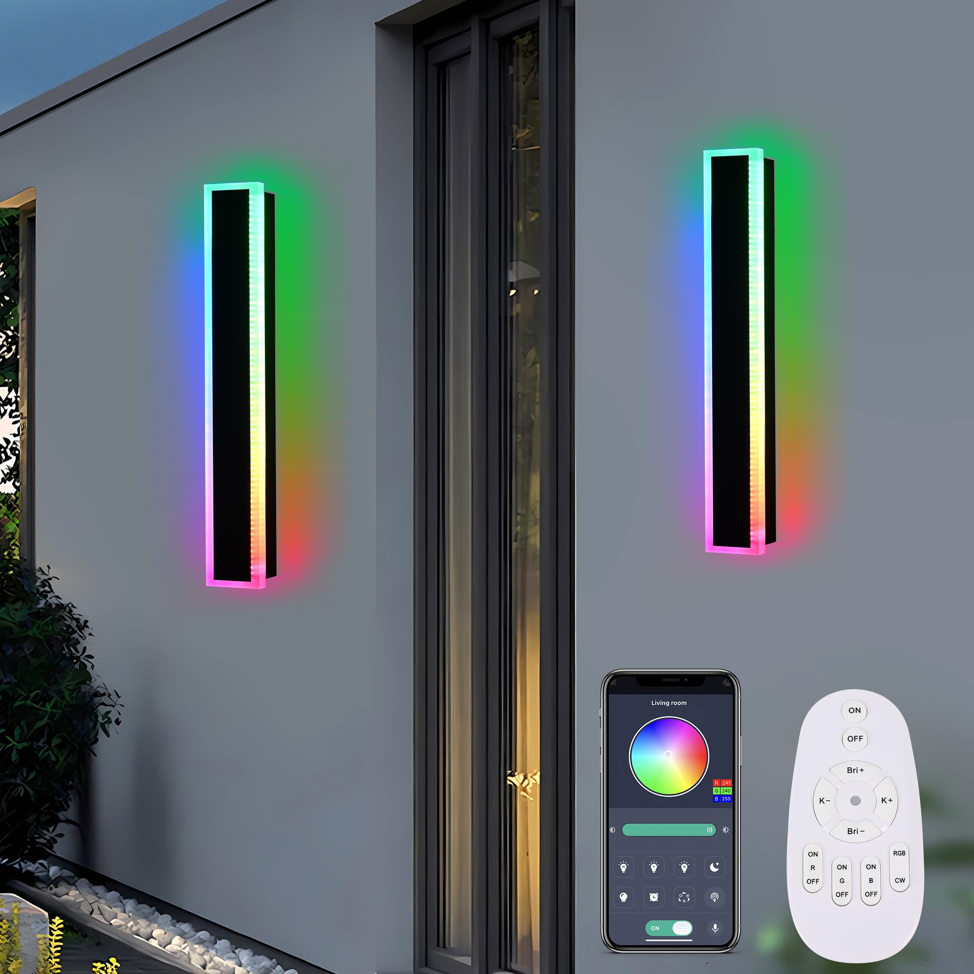 MELUCEE 2 Pack 32 Inch Long Outdoor RGB Wall Light, Waterproof IP65 LED Wall Mount Lighting Fixture Outside Wall Sconce for House Garage Porch