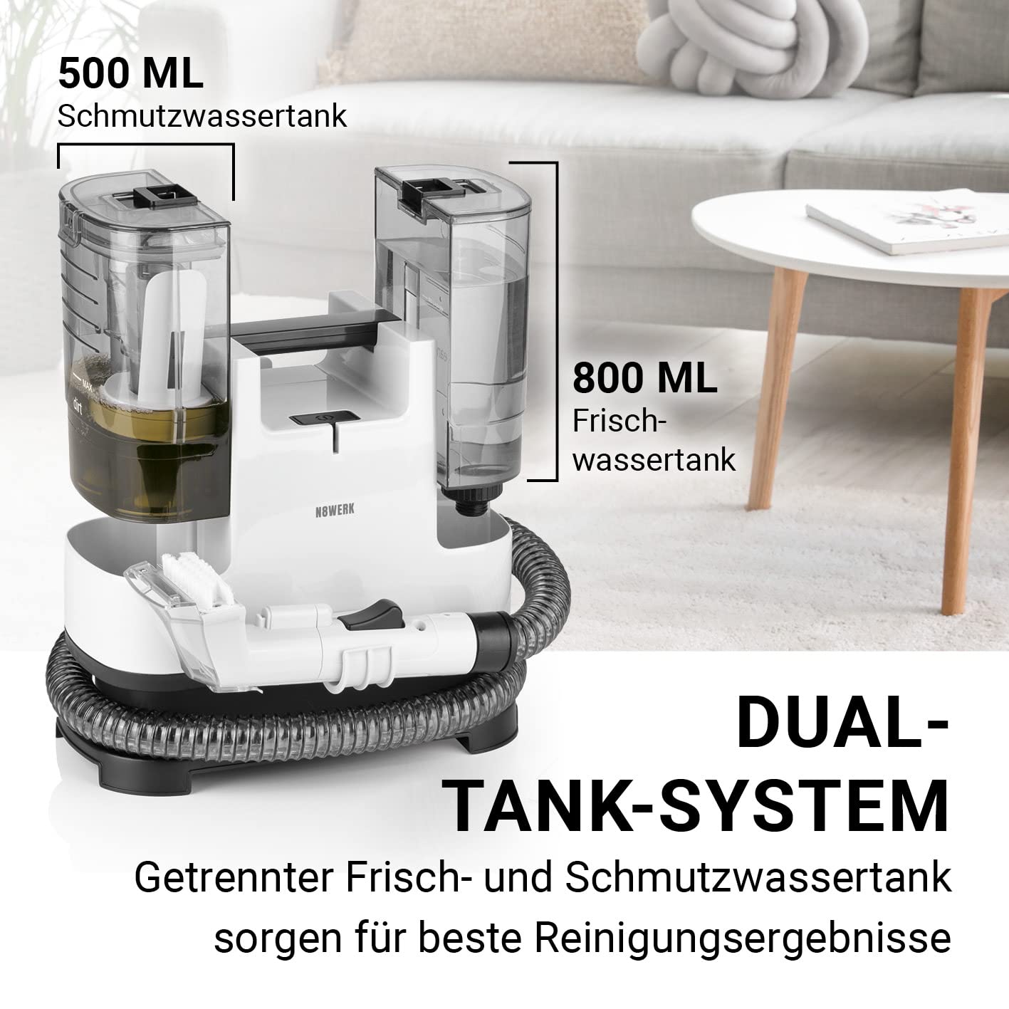 Aspirador de lavado Portable Clean | Limpiador de tapicería y alfombras, ligero y compacto, quitamanchas, potente motor de 400 W, depósito de agua fresca y sucia