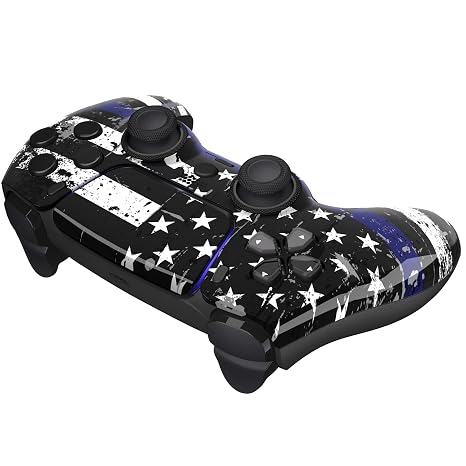 Custom Controllerzz Blue Line Controller & Case Bundle Includes Custom Wireless Controller for PS5, PC & Controller Stand
