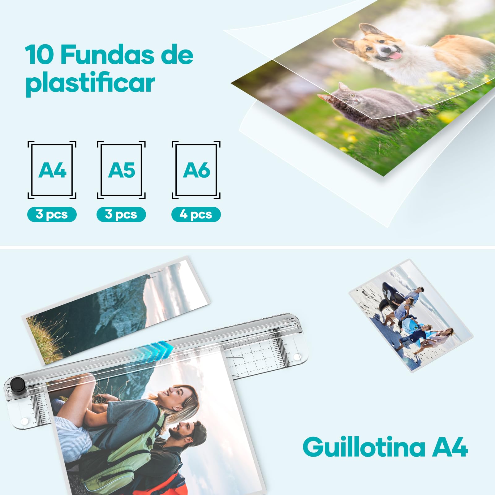 Crenova Plastificadora con Guillotina, Modo Frío y Caliente, Laminadora con 11 fundas de plastificación, Ideal para Colegio Oficina Estudio Fotográfico, Negro