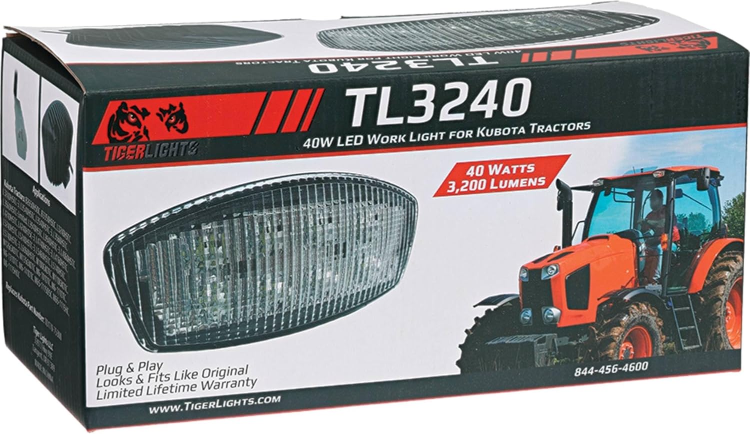 TIGERLIGHTS TL3240 LED Work Light 12V Compatible With/Replacement For Kubota B2650HSDC, B3350HSDC, L3240HSTC, L3240HSTC-3, L3540HSTC, L3540HSTC-3, L3560HSTC Flood Off-Road Light