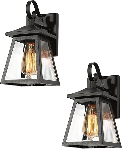 Uolfin Lámpara para exteriores, lámpara de pared exterior negra antioxidante, impermeable, paquete de 2 luces modernas de porche al aire libre para