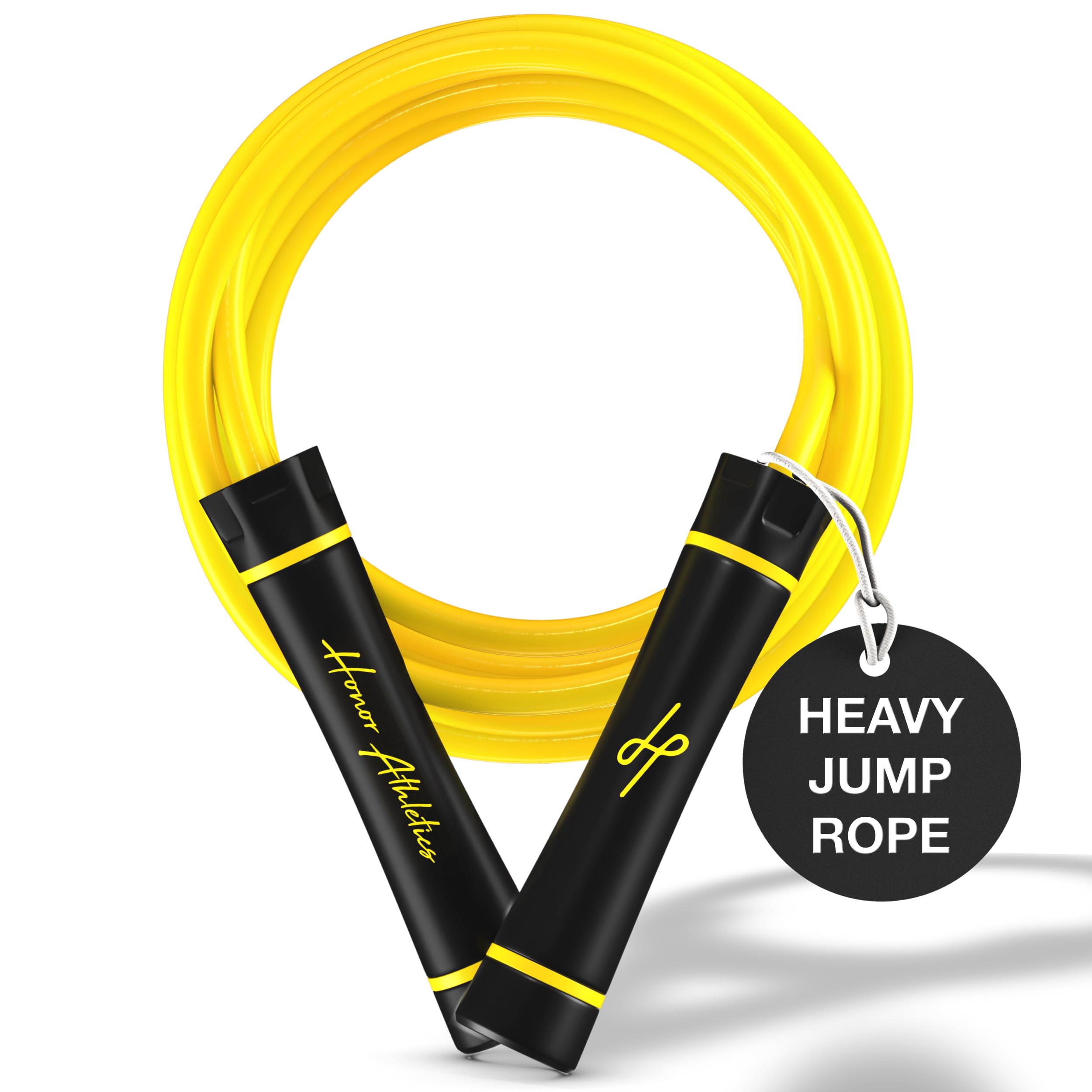 Honor Athletics,WEIGHTED 1.1lb HEAVY Jump Rope for High-Intensity and Strength Training,Adjustable 10ft PVC Rope with Ergonomic Grip, Ball Bearing, and Fitness,Designed for Adults and Kids (Yellow)