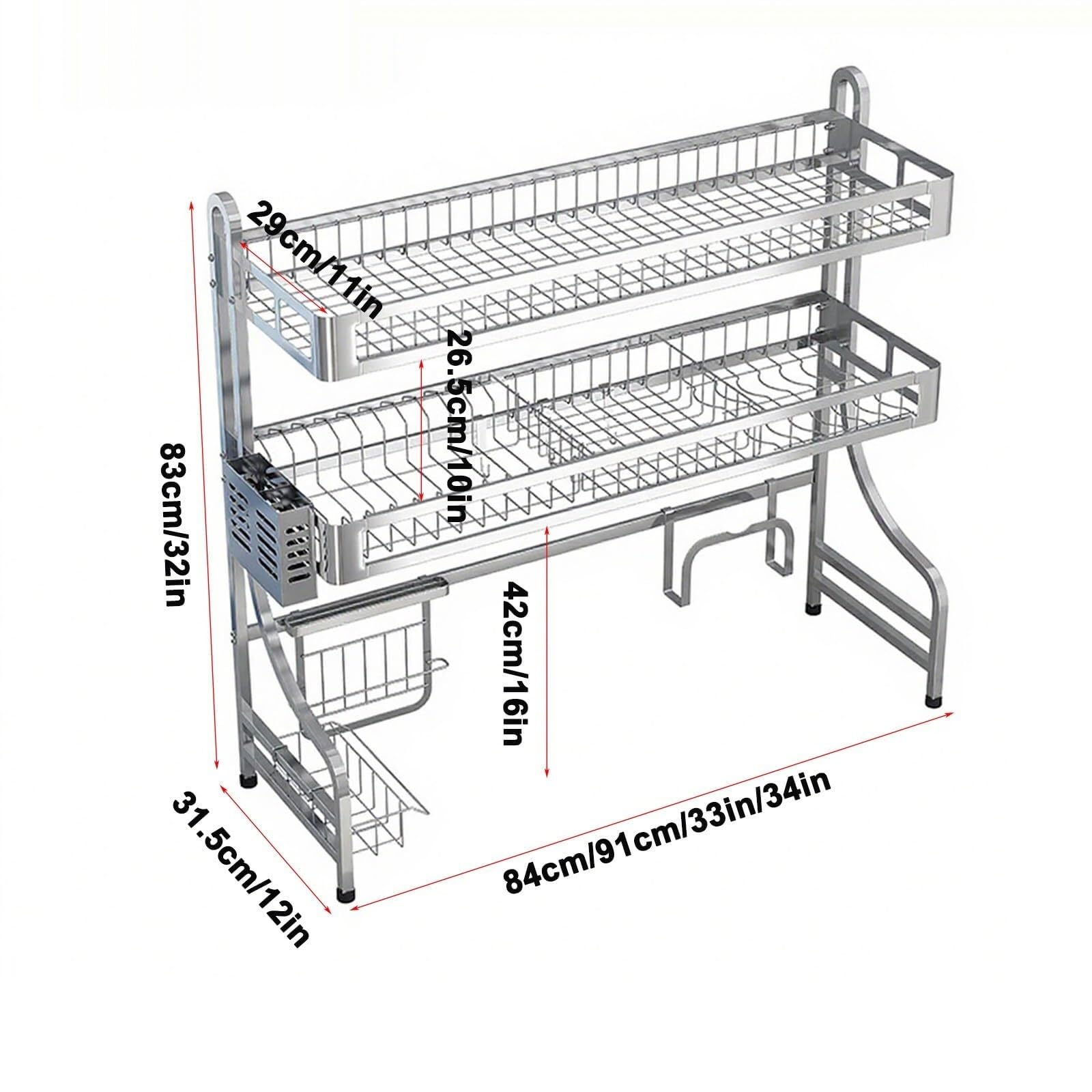 Abtropfgestell über der Spüle, 1/2-stöckig, Edelstahl abtropfgestell | Stahl-Aufbewahrungsküche, multifunktionaler Raum, 84 cm