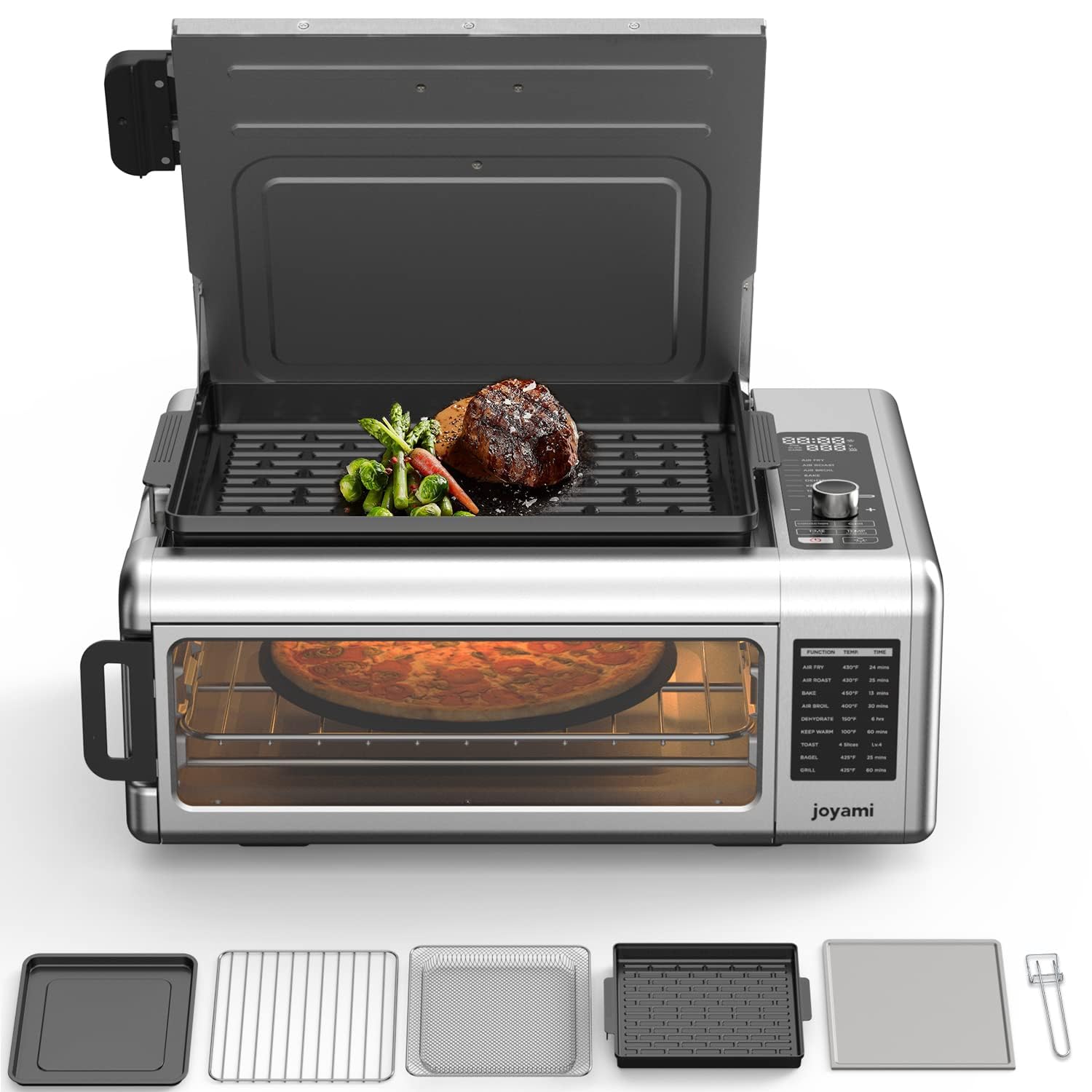 JOYAMI Air Fry Countertop Oven, 18QT 1600W Convection Oven and Indoor Grill Combo with See-Through Window for Air Fry, Bake, Dehydrate, Toast, 6 Nonstick Accessories