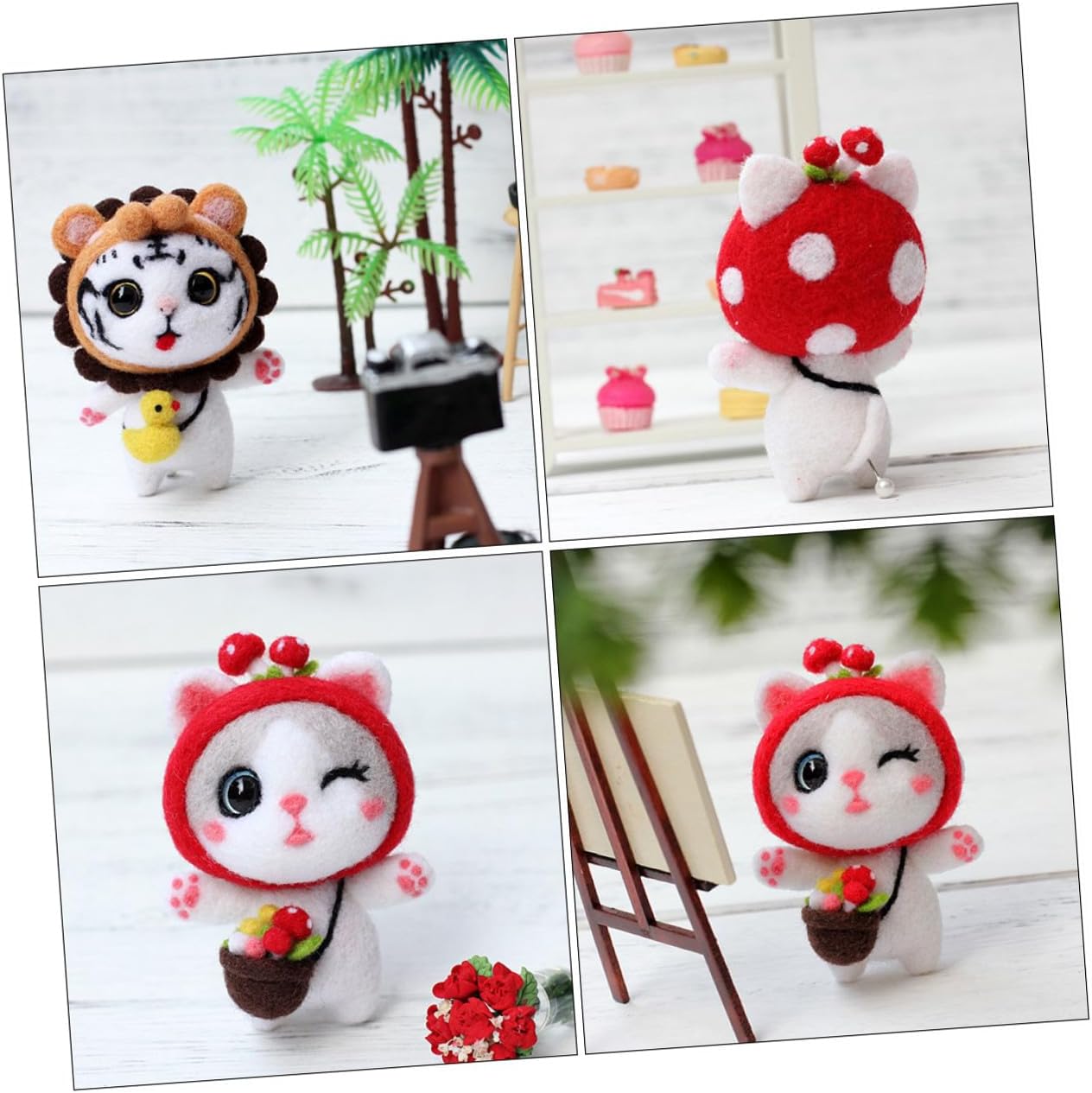 Veemoon 3 Sets Wool Felting Kit DIY Cat Doll Material Needle Felting Tools for Beginners Crafting Fun with Family Creativity