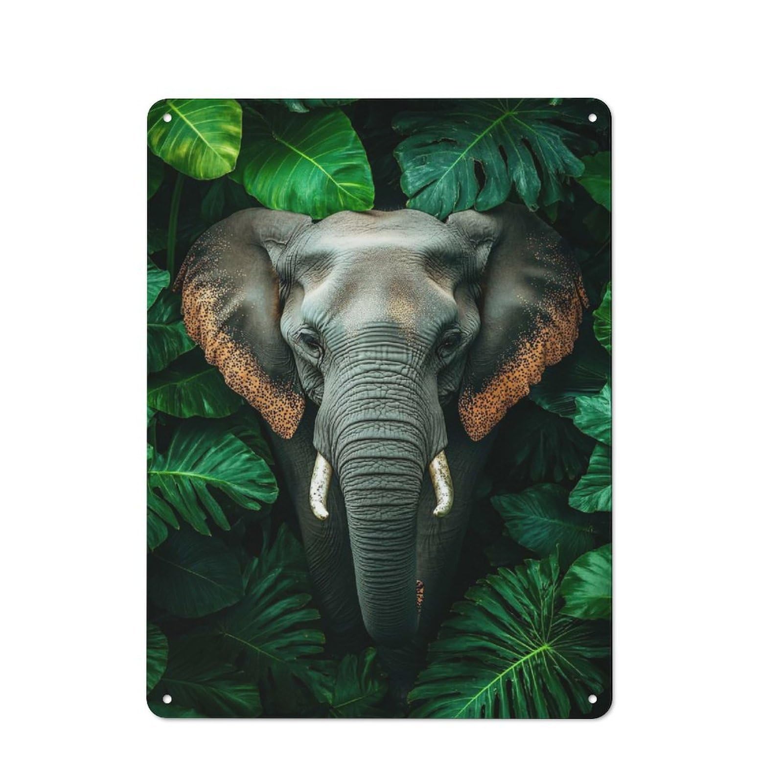 Junmoney Style-8 Elephant In Lush Green Jungle Rustic Tin Sign 40X30cm For Guest Room Or Hallway, For Vintage Wall Decor Fans, For Home Office And Studio Walls