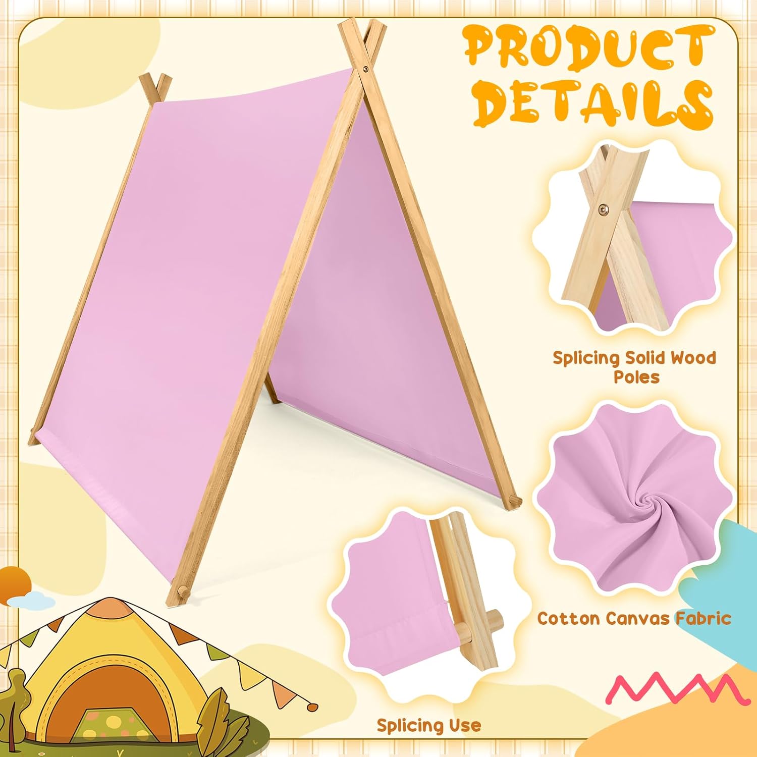 6 Pack Teepee Tents Bulk, Sleepover Play Tents Washable Foldable Teepee Shelter for Indoor Outdoor Slumber Pajama Party(Pink,Blue,Purple)