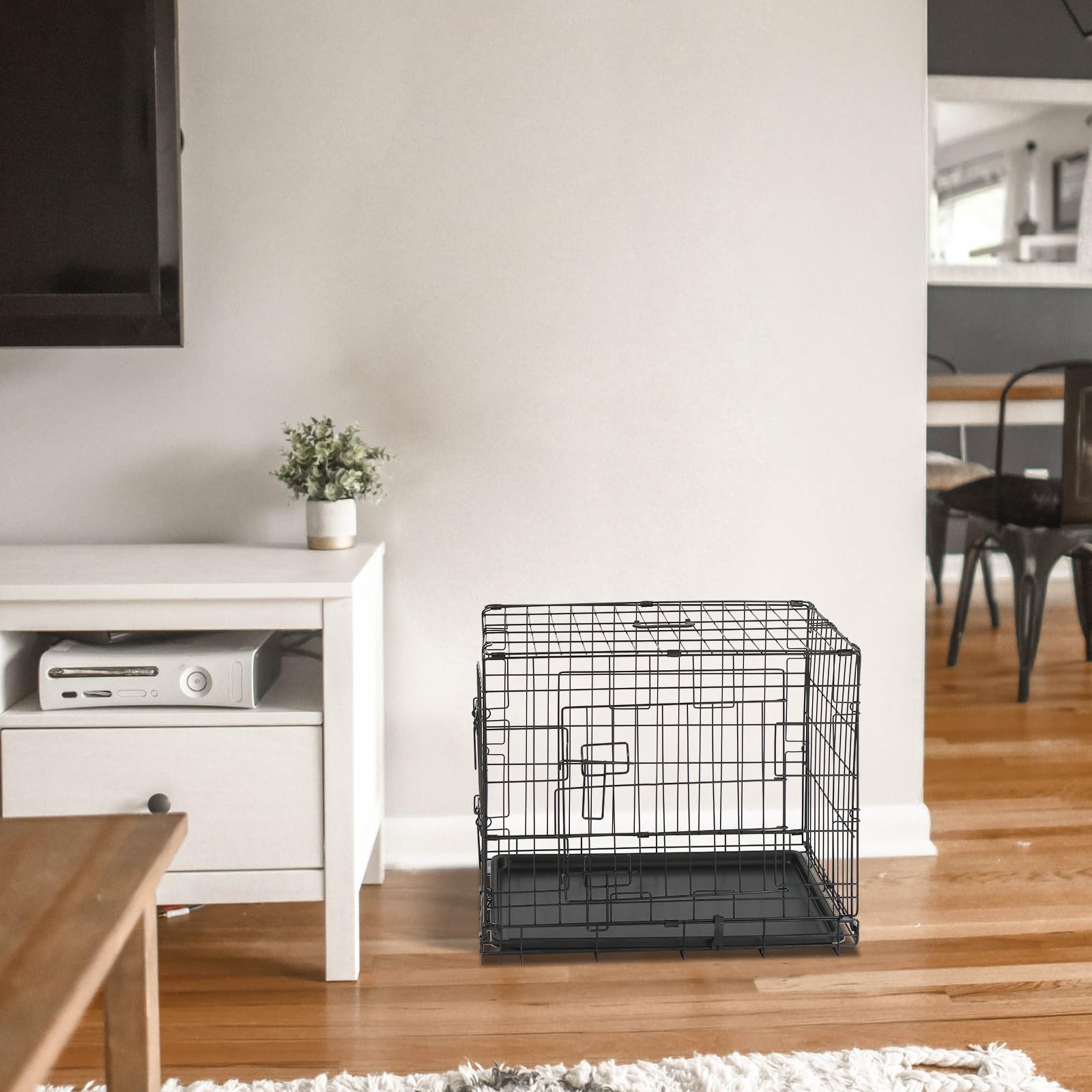 Bonnlo Cage de Chien Pliable avec 2 Portes Verrouillables et Plateau Amovible, Cage Chien en Métal, Cage de Transport pour Chien, Noir, 60 x 43 x 50 cm