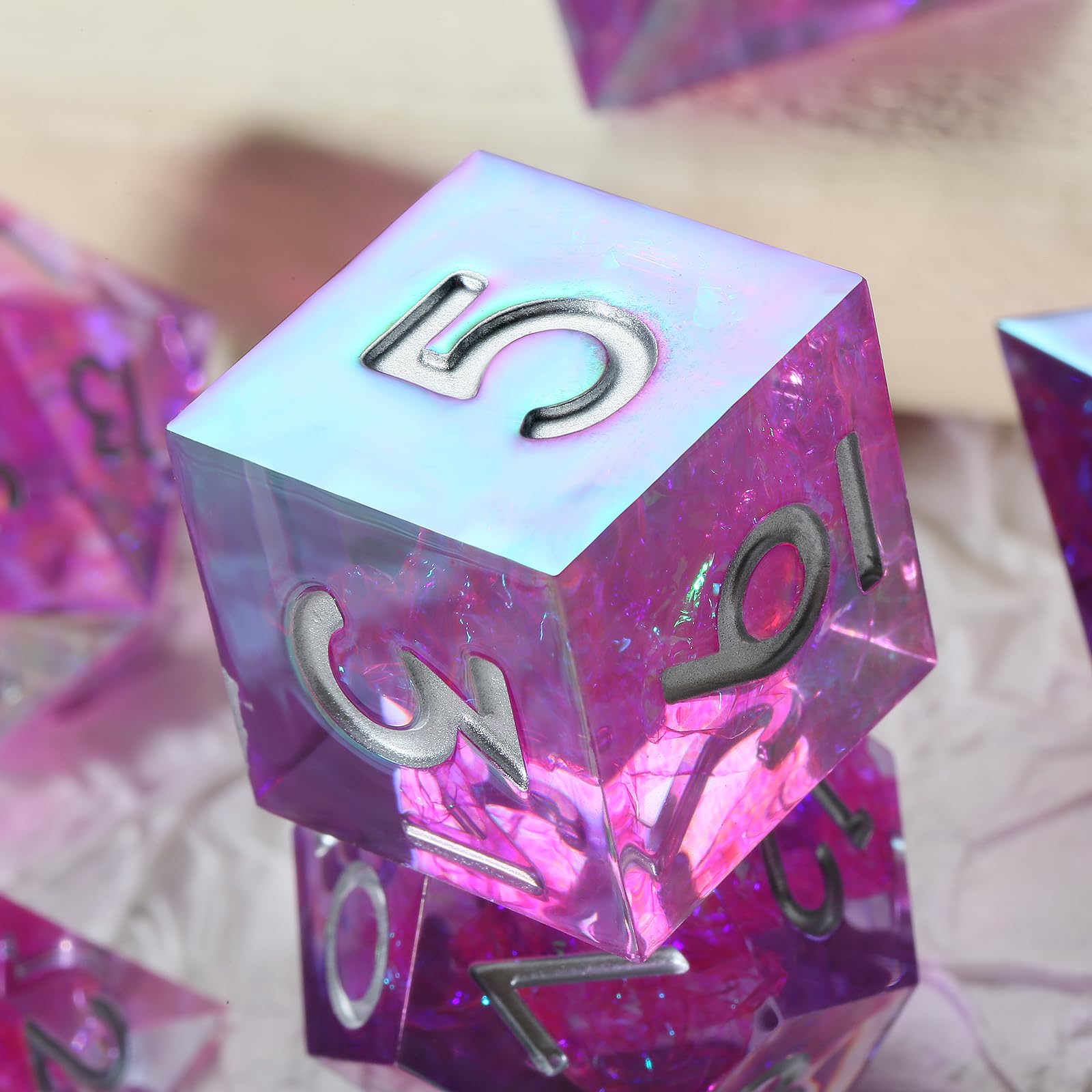 Iridescent Plating Purple Sharp D&D Dice - Image 4