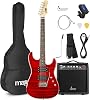 Max GigKit Quilted Style Electric Guitar Set with Amplifier Guitar Bag Pick Tuner Guitar Instrument Cable Replacement Strings and Guitar Strap 22 Frets - Dark Red
