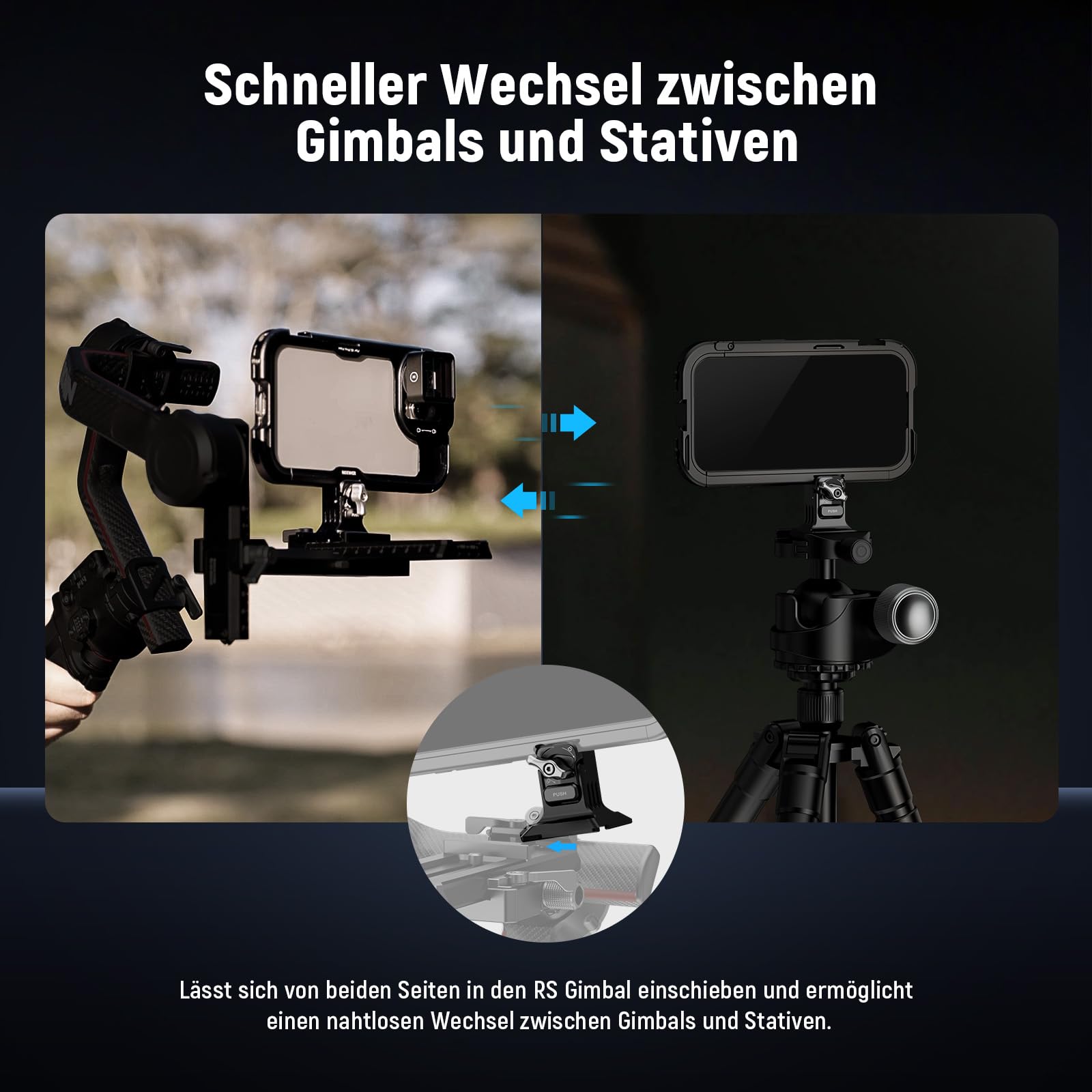 NEEWER Handy-Stativhalterung mit Arca-Basis, 6,35 mm Gewinde, Schnellspannklemme, kompatibel mit iPhone 16 Pro Max S25 Ultra Phone Cage DJI RS4 Mini R4 Pro RS3 Pro RS2 RSC2, PA124