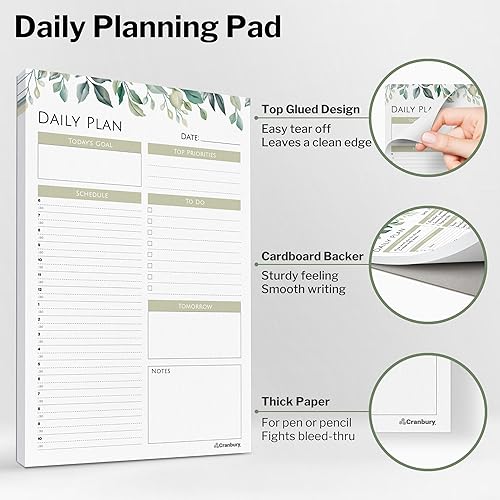 Miniatura 3 de CRANBURY Bloc de notas diario de 5.5 x 8.5 pulgadas (frondoso), paquete de 2, 54 páginas arrancables, sin fecha, planificador diario de tareas
