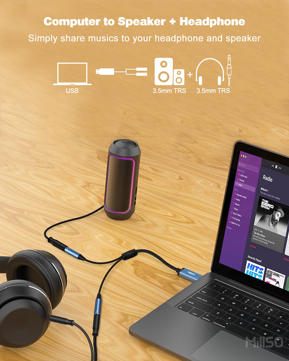 Adaptador USB a conector de audio dual de 0.138 in, tarjeta de sonido estéreo externa TRRS azul zafiro para auriculares estéreo para dos auriculares, altavoces a una PC, laptop, escritorio, 3