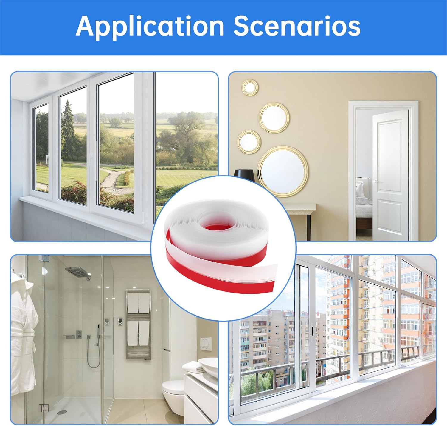 25mm Transparent Silicone Weather Stripping, 5M/16.4FT Upgraded Strong Adhesive Door Seal Strip for Doors, Windows & Shower Glass Gaps, Waterproof & Soundproof Red Backing Tape (Red, 25MM)