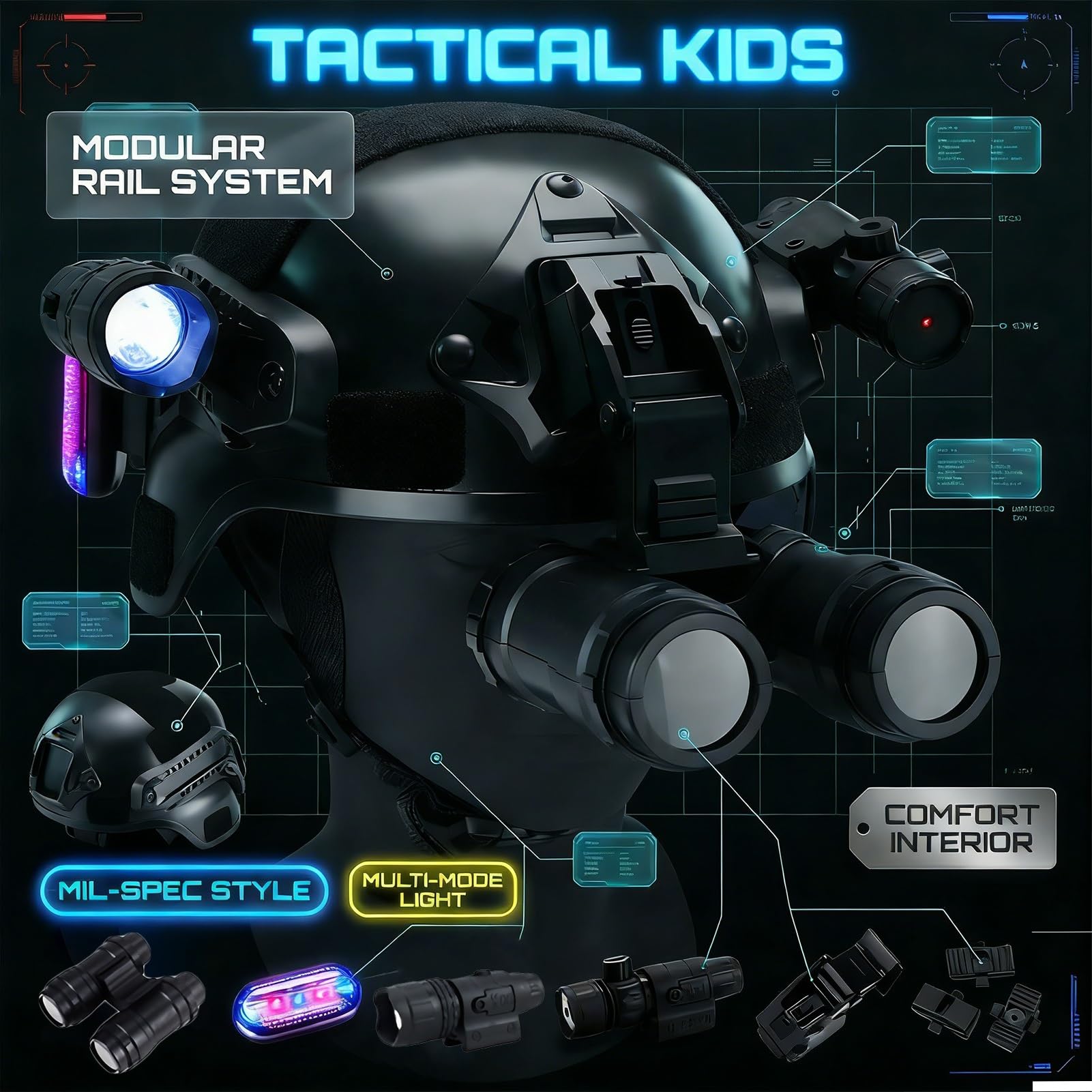 Taktisches Helm- Und Schutzwesten-Set Für Kinder Mit Taschenlampe Multifunktionale Kampfausrüstung Für Cosplay, Airsoft Und Outdoor-Spiele