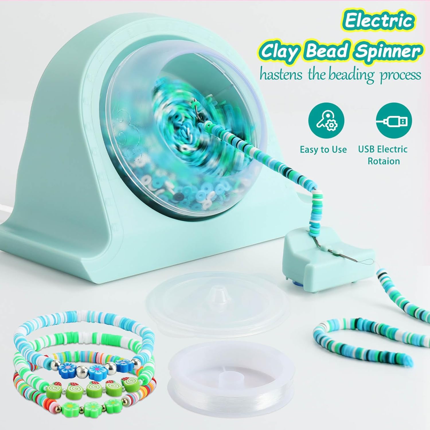 Automatic Clay Bead Spinner Bowl with Thread Beading Tool Bead Easy to Use Beads Stringing Machine Supplies