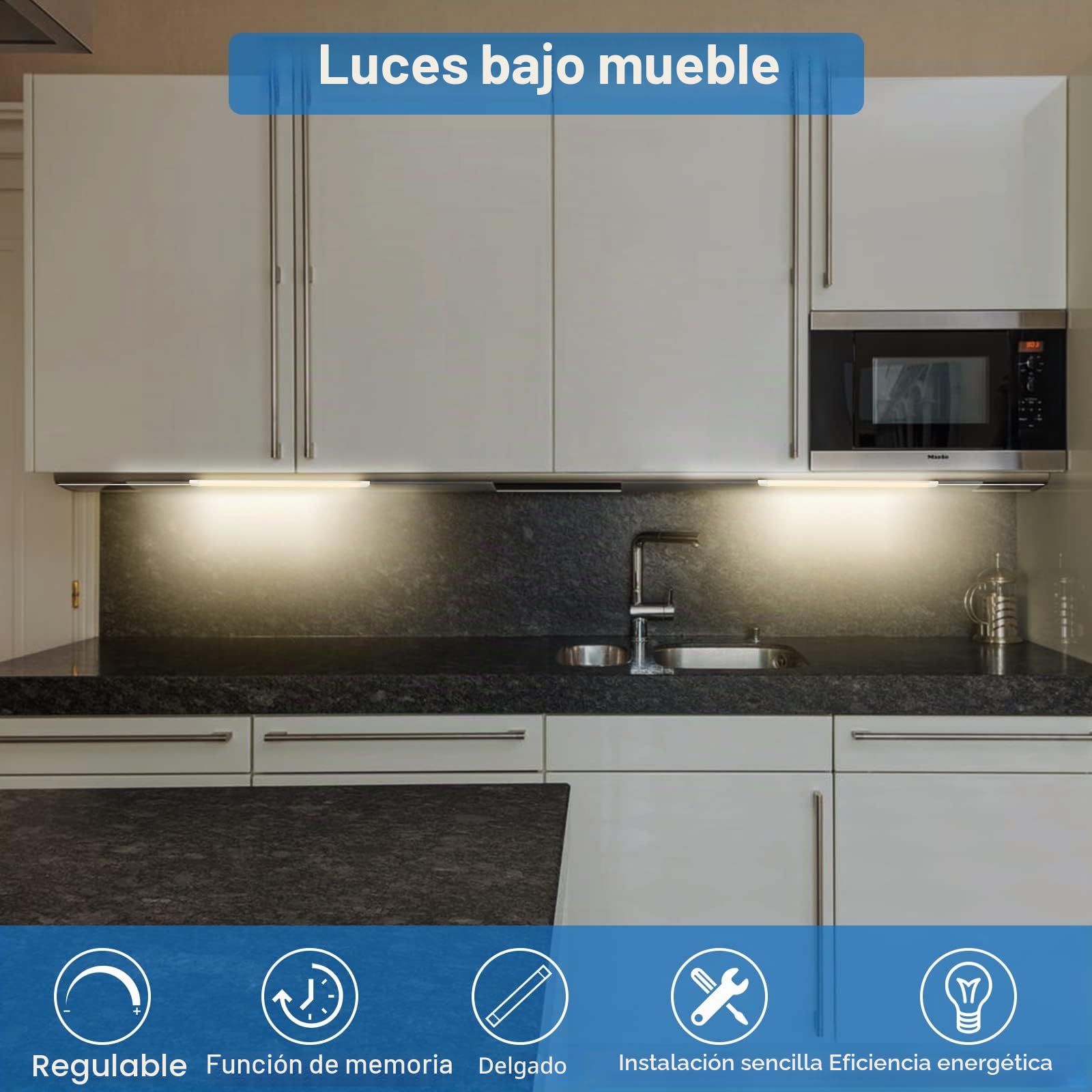 LABOREDUCER Luces Bajo Armario, 6pcs Barras de Luz Enchufables para Armario de Cocina, Iluminación de Pantalla 2700K, Iluminación Interior de Mostrador