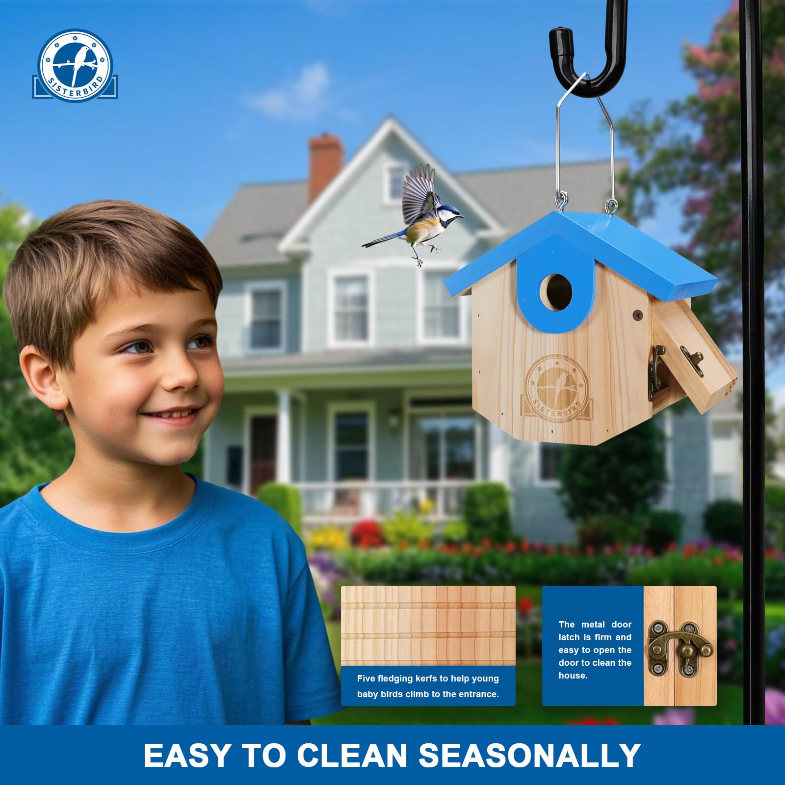 SISTERBIRD- Casas para pájaros WREN para Exteriores Casas para pájaros Colgantes de Cedro para Exteriores Casas para pájaros con Orificio de Entrada de 1-1/8 para Espacio Libre Exterior Caja Nido de