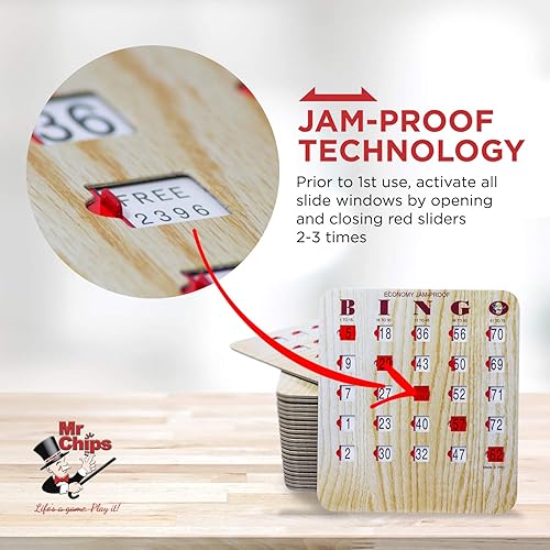Miniatura 2 de MR CHIPS Tarjetas de bingo a prueba de atascos con ventanas deslizantes, paquete de 200 unidades más baraja de llamadas de bingo
