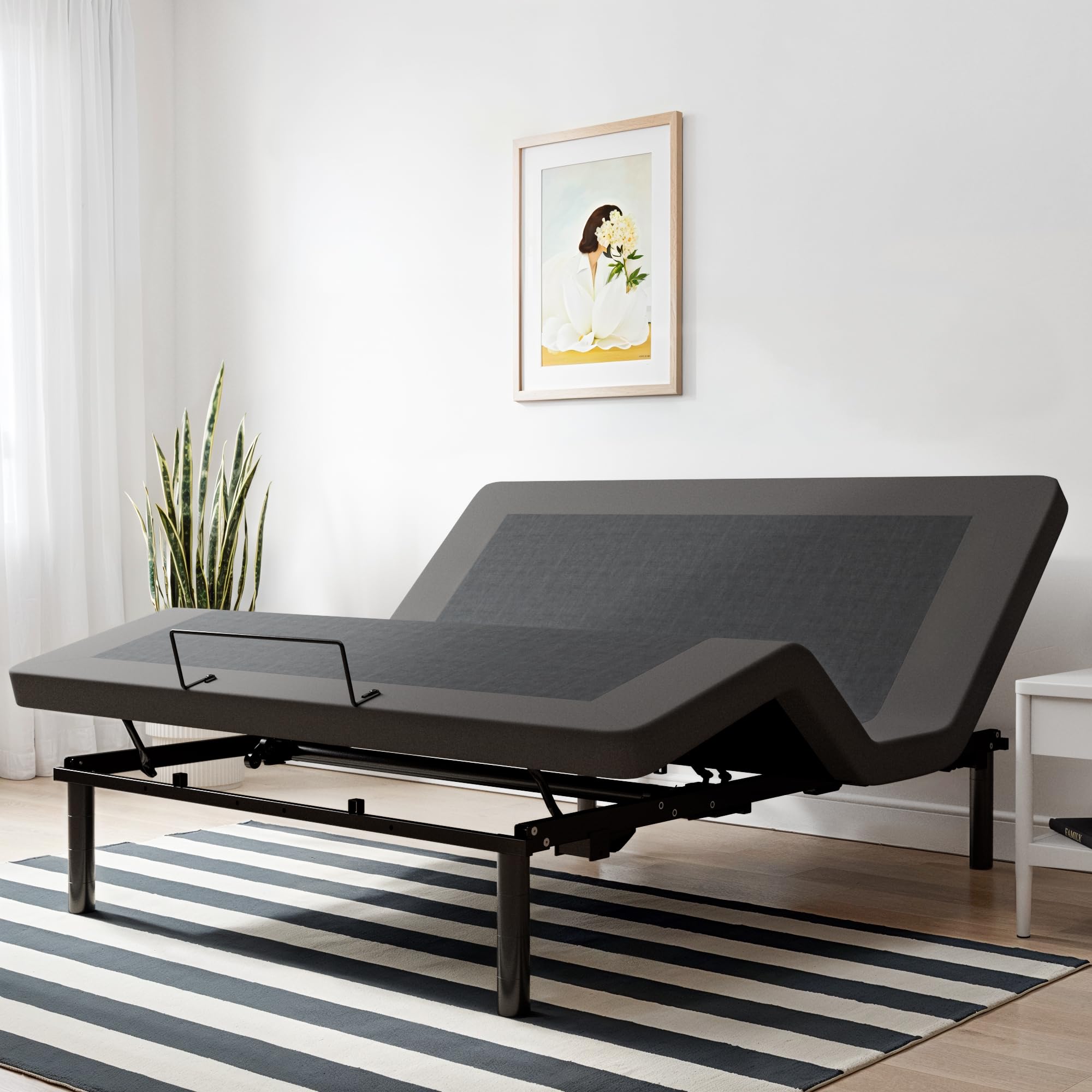 Queen Adjustable Bed Frame with Wireless Remote, Dual Motors, Height Adjustable Feet, Thick Edge