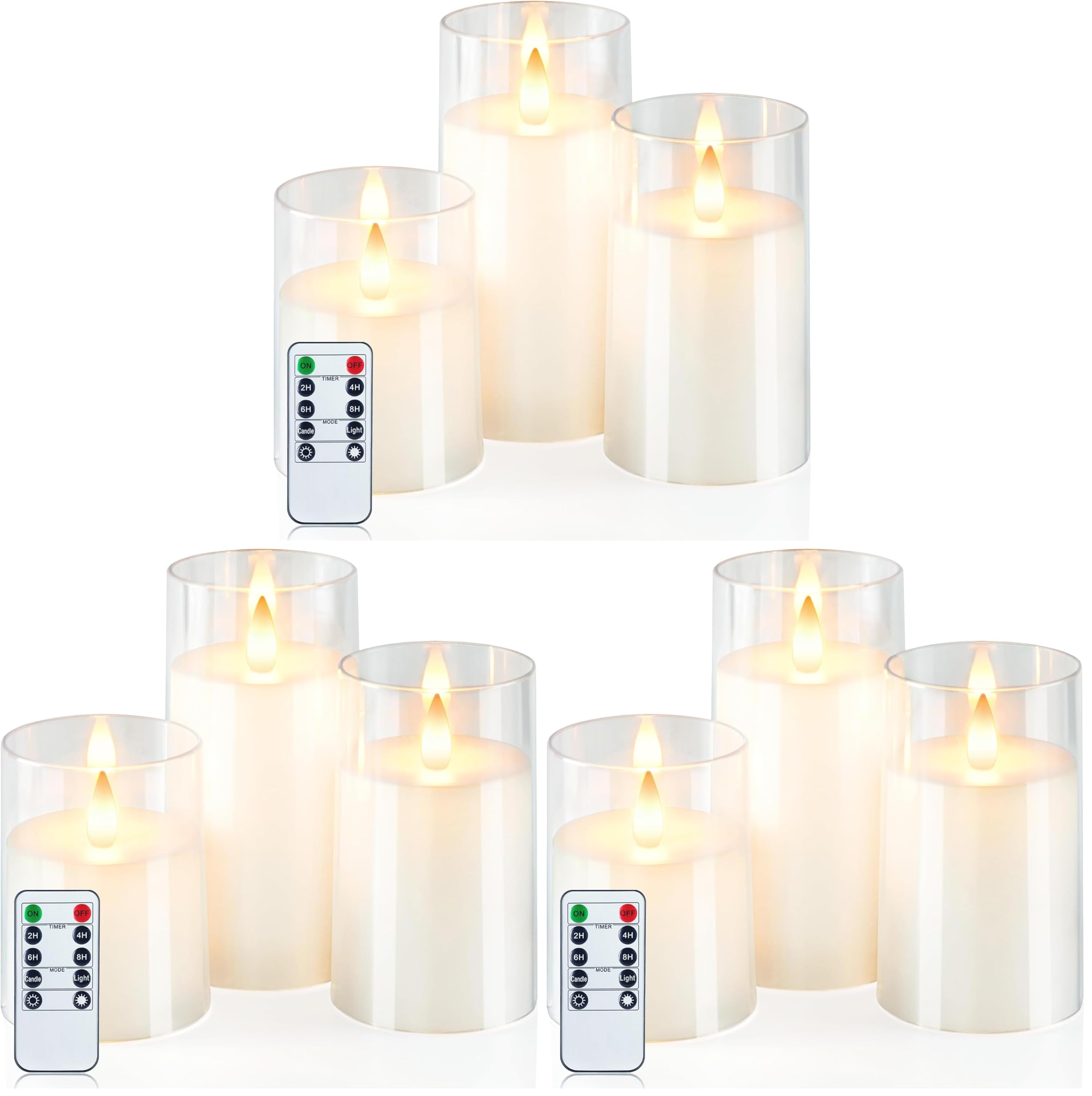 Homemory Realistic Flickering Battery Operated Candles, LED Fake Electric Candle with Remote Control and Timer, Flameless Candles for Home, Christmas Decoration, White, Set of 3 (Pack of 3)