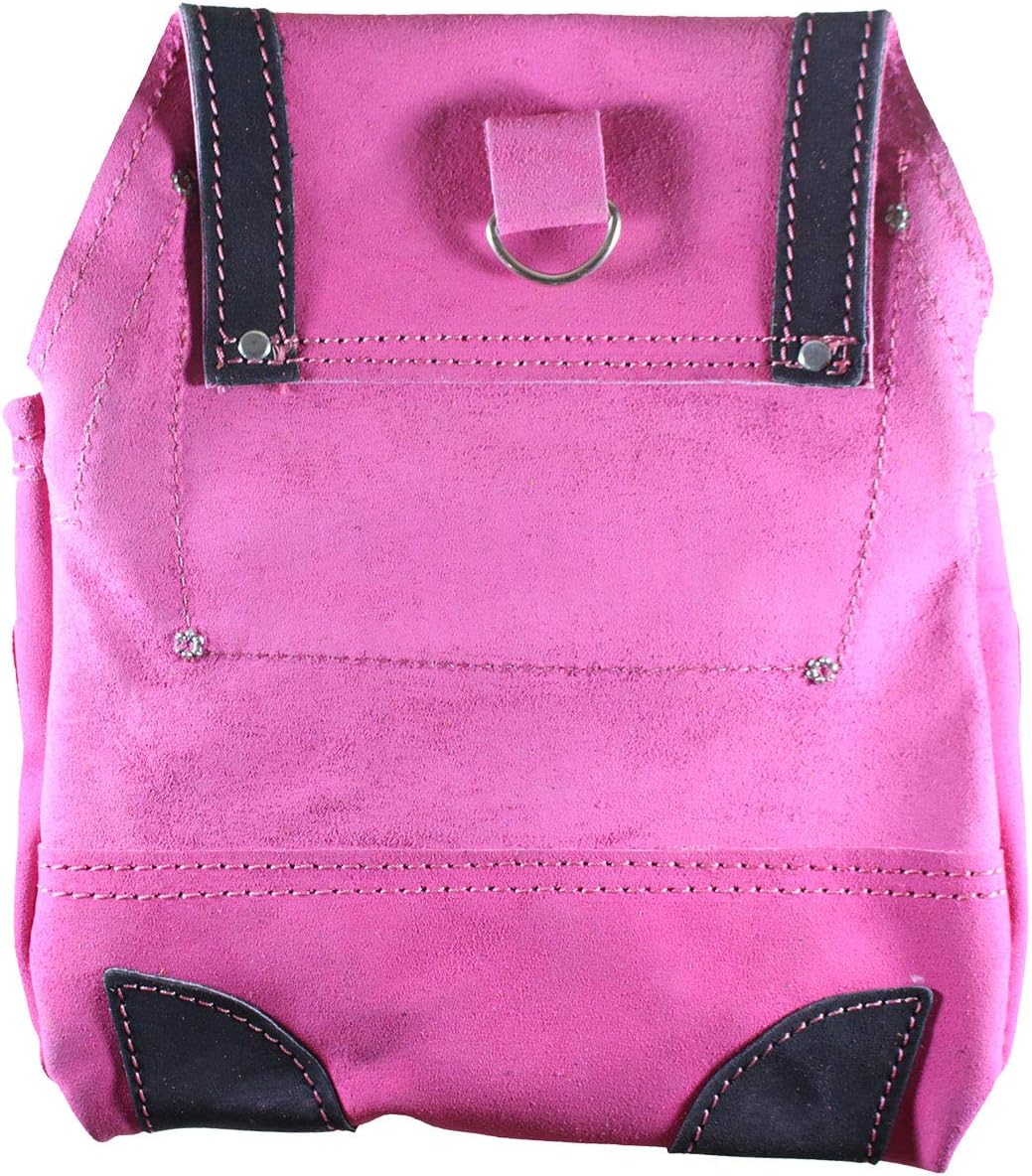RAVEN Pink Leather Tool Pouch | 9 Pockets & 2 Hammer Holders | 13" (33.02 cm) x 9.5" (24.13 cm) | Ideal for Construction & Roofing Professionals