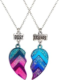 2 Pieces Necklace Ladies Friendship Chain, Bff Chains for 2 Girls, Chain Heart Pendant, Friendship Chain for 2, Heart Pendant Best Friend, for Women Girlfriend Personalized Jewelry, 1, Metal