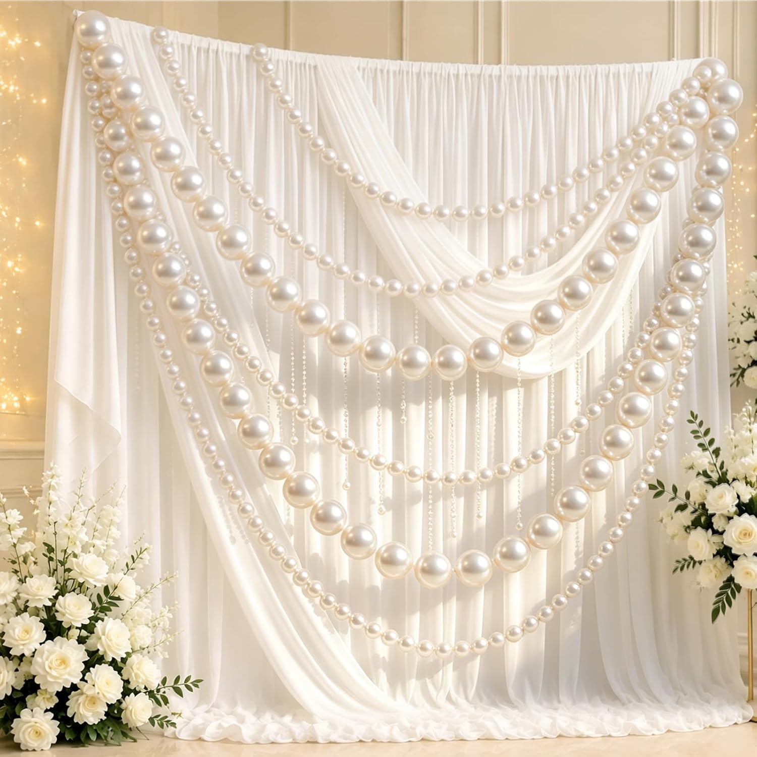 300 PCS Pearl Ball Garland Decoration, 13ft 2.2" Pearl Bead String Garland for Party Wedding