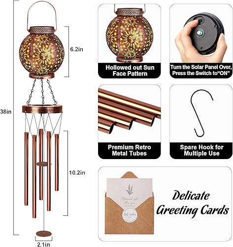 Miniatura 5 de YHmall Campanillas de viento solares para exteriores, regalos de sol de 38 pulgadas para mamá, campanillas de viento conmemorativas para mujeres,
