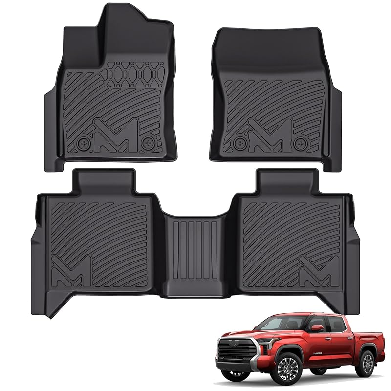 Tapetes automotivos em TPE sob medida para Toyota Tundra 2022–2026 CrewMax, dianteiros e traseiros, pretos, 3 peças