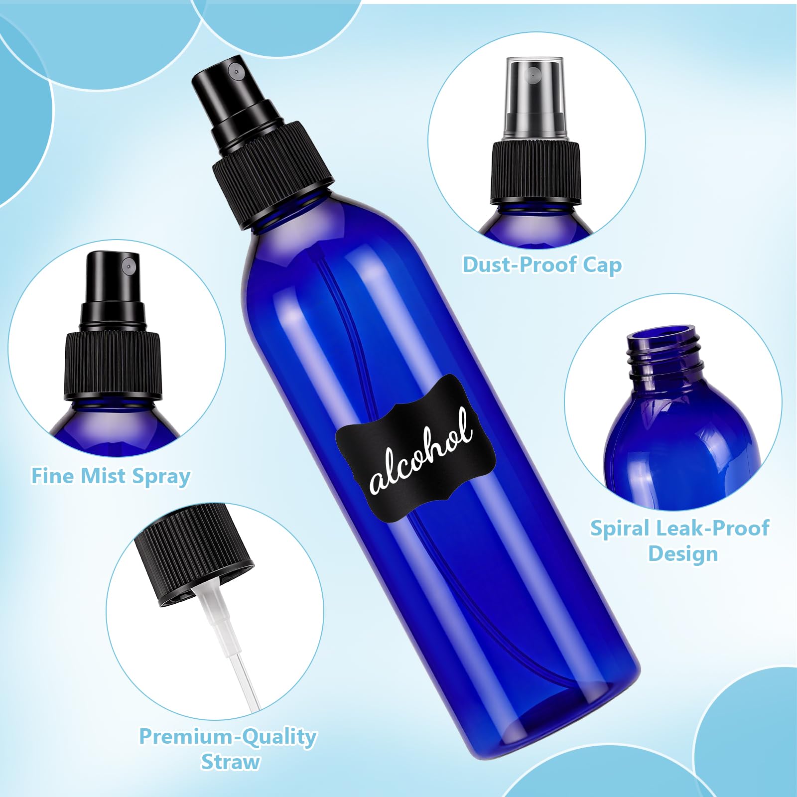 36 flacon Pulvérisateur de 250 ml Flacons Pulvérisateurs en Plastique avec Bouchons Vaporisateur à Brume Rechargeable Flacons Nettoyants à Brume Fine pour Cheveux Huiles Essentielles (Bleu)