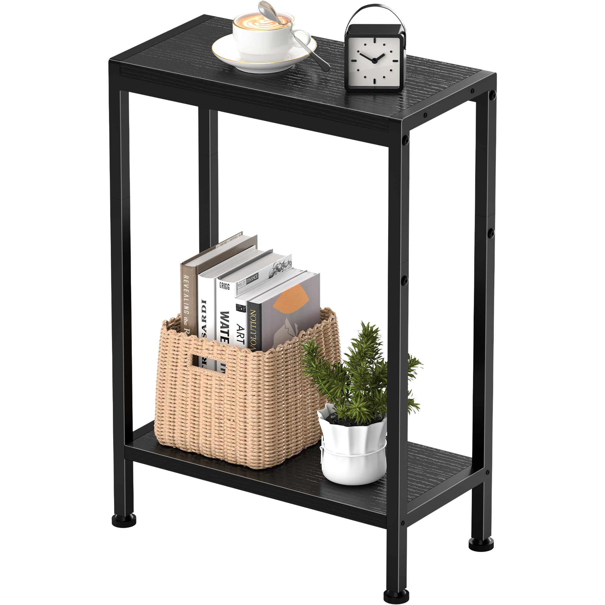 Vantimo 2-Tier Small Side Table, Narrow End Table, Compact Bedside Table for Sofa, Bedroom, Living Room and Small Spaces (Black)