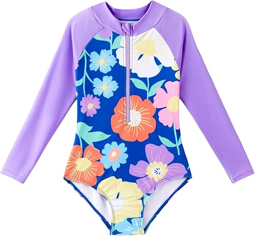 Angel season Trajes de baño de manga larga para niñas, traje de baño de una pieza con protección contra erupciones, UPF50+ para niños pequeños, con