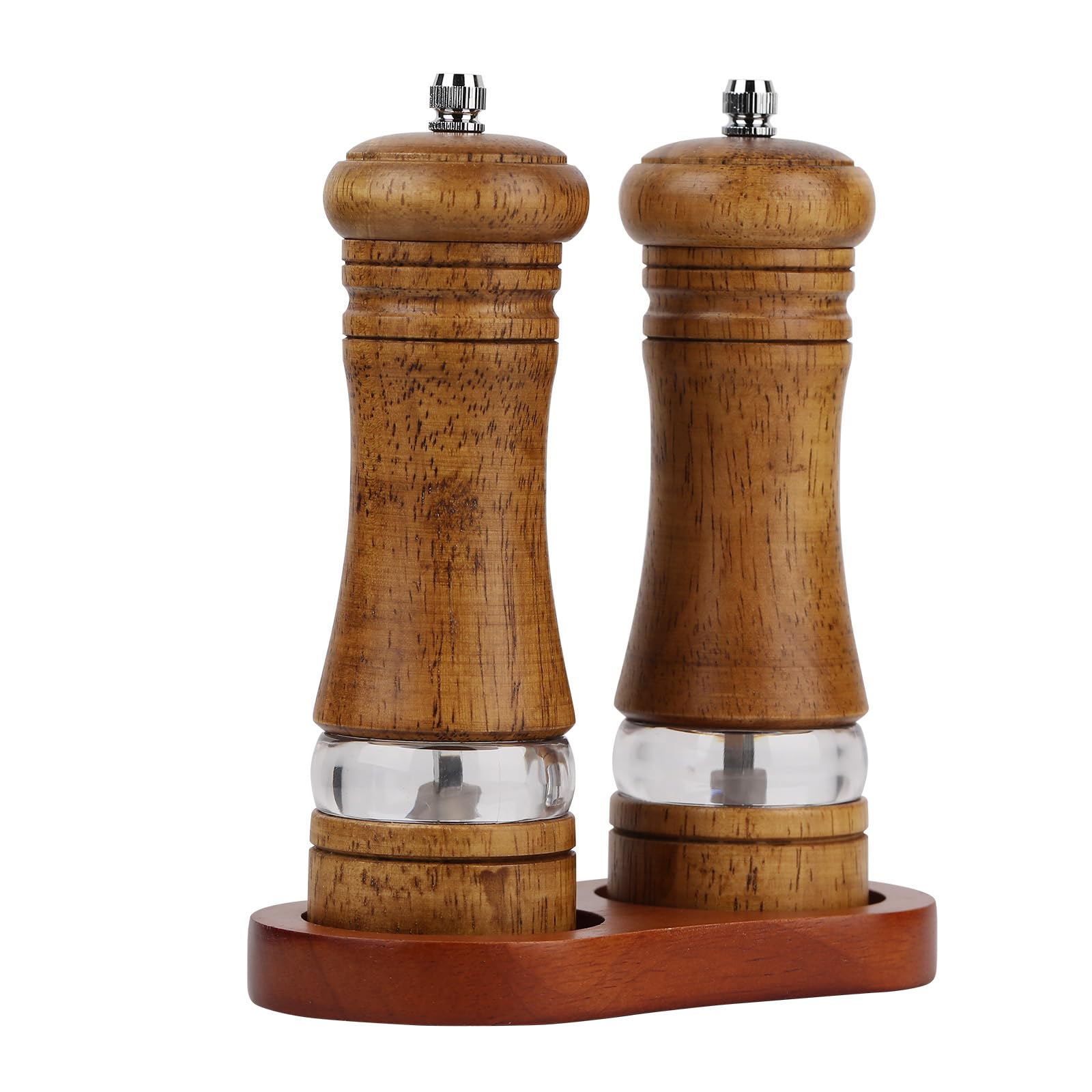 Oak Pepper Grinder Set - Adjustable Ceramic Mills -1