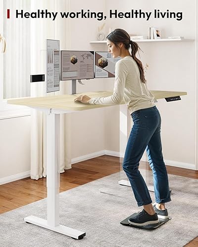 Miniatura 2 de SANODESK Standing Desk Height Adjustable Electric Stand up Desk 63x32 Inches Sit Stand Home Office with Splice Board, White FrameWhite Wood Grain