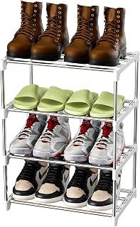Magrimaxio Shoe Racks Metal, 4 Tier Shoe Storage, Lightweight Shoe Rack Stackable For 8 Pairs Shoes, Shoe Rack For Hallway, Living Room, Bedroom, Entrance (White)