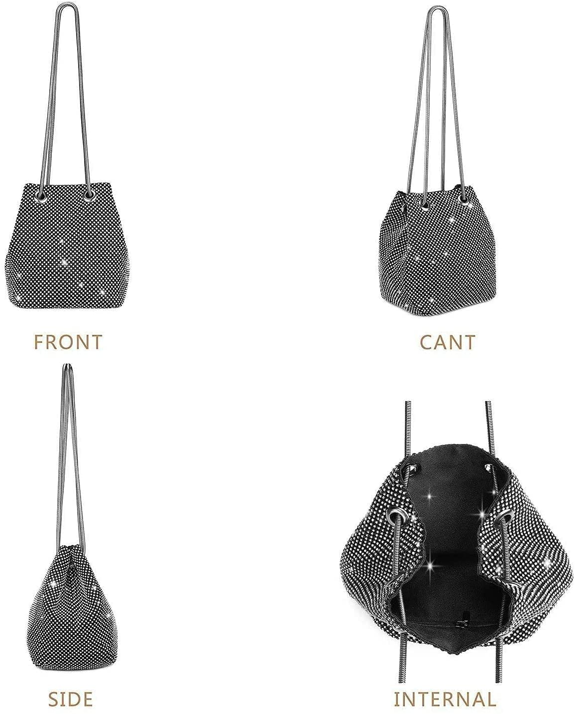 RajoNN Damen-Abendhandtaschen, Tasche, Strass-Clutch, Umhängetasche, Kettentasche, Hochzeit, Party, Disco (Silber) (Gold)